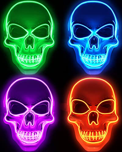 Vinsot 4 Pcs Halloween Mask LED Light up Scary Spooky Skull Cosplay Skeleton Mask for Costume Parties Supplies Favor