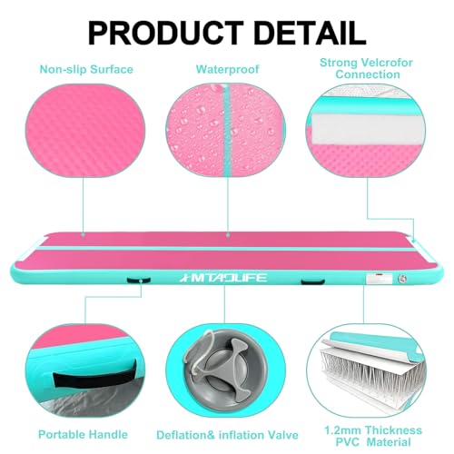 Inflatable Air Gymnastics Mat Tumble Track, 6.6/10/13/16/20ft Tumbling Mat Air Tumbling Track, Air Training Mat with Air Pump for Home/Water Fun/Gym/Yoga/Training/Cheerleading