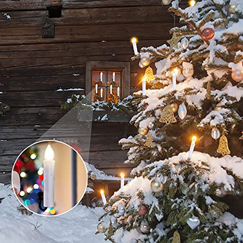 Raycare 10 PCS Battery Operated Taper Candle Lights with Remote, Led Window Candles with 8H Timer, Warm White Bright Flickering Light Christmas Candles with Clips/Suction Cups