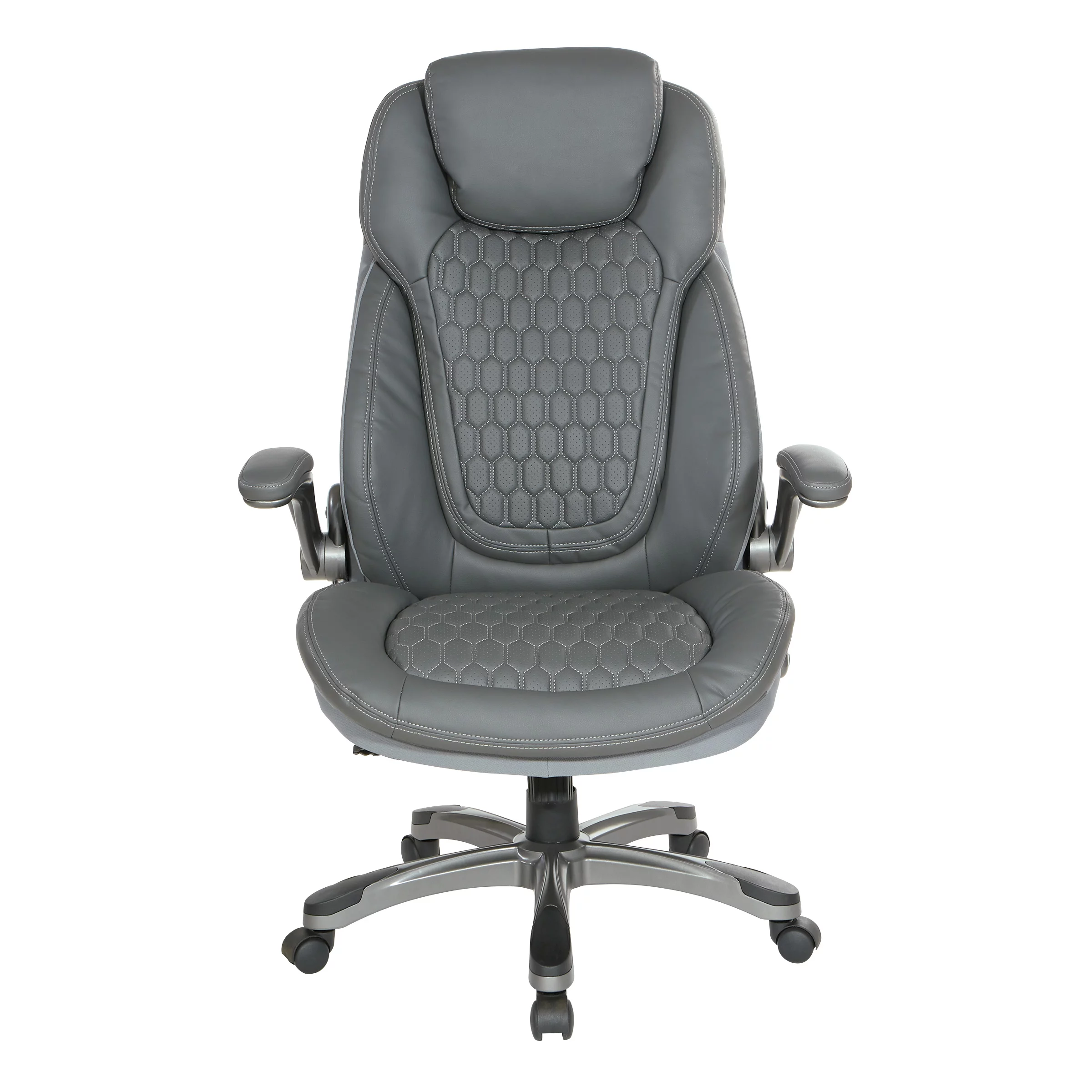 Office Star Products Executive High Back Chair with Grey Bonded Leather and Flip Arms