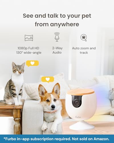 Furbo 360° Cat Camera - Unlock Camera & Smart Features w/Paid Plan: Home Security & Pet Safety Alerts, Rotating Treat Dispenser w/Speaker, Smart Cam w/Phone App (Subscription Required, 3mo Minimum)