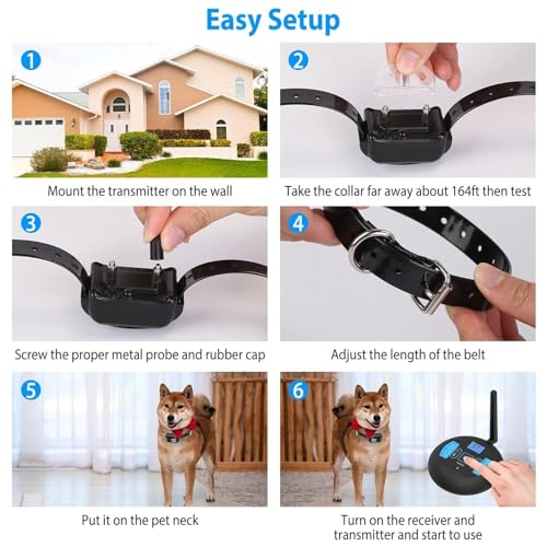 BNDHDEH Dog Wireless Fence, Electric Dog Fence & Remote Training Collar, Rechargeable Waterproof, Vibrate/Shock, Adjustable Control Range 80 to 1964 Feet, Electric Dog Boundary Containment System