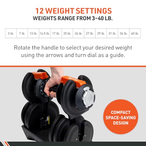BodySport 40 Pound Adjustable Dumbbells – Includes 12 Free Weights, Ranging from 3 to 40 Pounds, Ideal for Home Gym Workouts and Weight Training