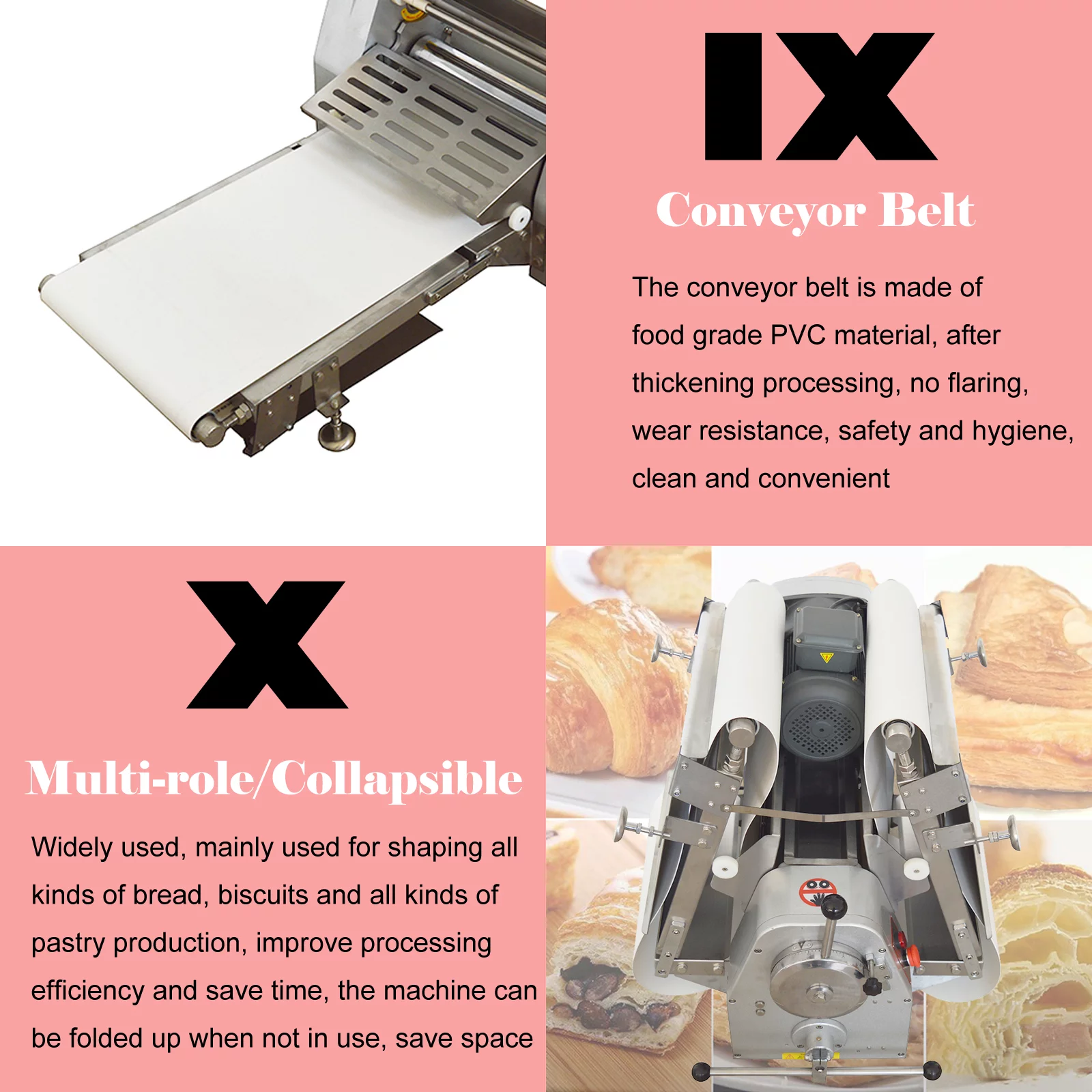 INTBUYING Commercial Dough Sheeter Electric Table Top Folding Pastry Machine 500mm