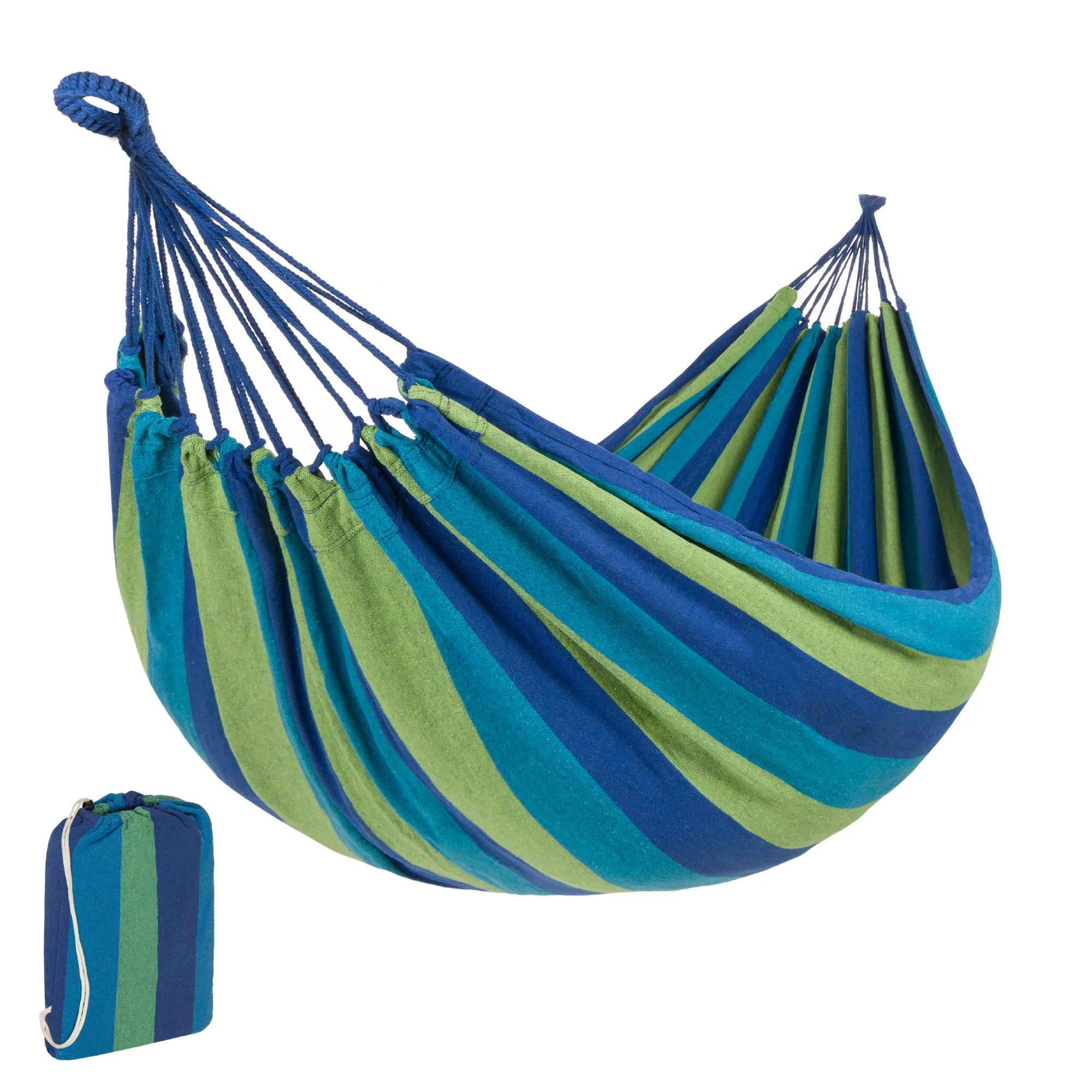 Best Choice Products 2-Person Brazilian-Style Cotton Double Hammock Bed w/ Portable Carrying Bag - Blue