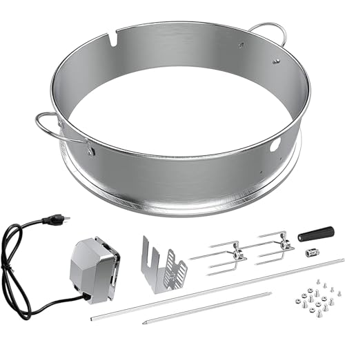 IULULU BBQ Rotisserie 22.5-Inch Kettle-Stainless Steel Grill Rotisseriee Ring Kits for Weber CharcoalGrills with Motor, Forks, Extendable Spit Rod (27