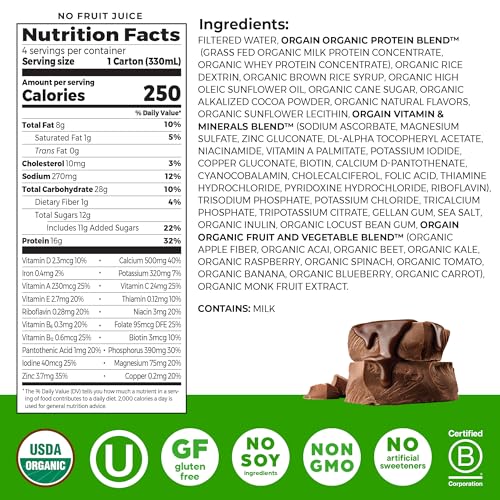 Orgain Organic Nutritional Protein Shake, Creamy Chocolate Fudge - 16g Grass Fed Whey Protein, Meal Replacement, 20 Vitamins & Minerals, Fruits & Vegetables, Gluten Free, Non-GMO, 11 Fl Oz (12 Pack)
