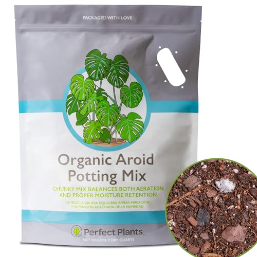 Organic Aroid Potting Mix by Perfect Plants | Chunky Gardening Soil for Tropical Indoor House Plants | Pine Bark Chips and Mycorrhizae (8qt)