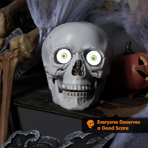 JOYIN Halloween Decorations Indoor Animatronics Skull Table Desk Home Decor, Haunted House Sound Activated LED Lights Up Eyes Party Supplies Animated Scary Moving Eyeballs
