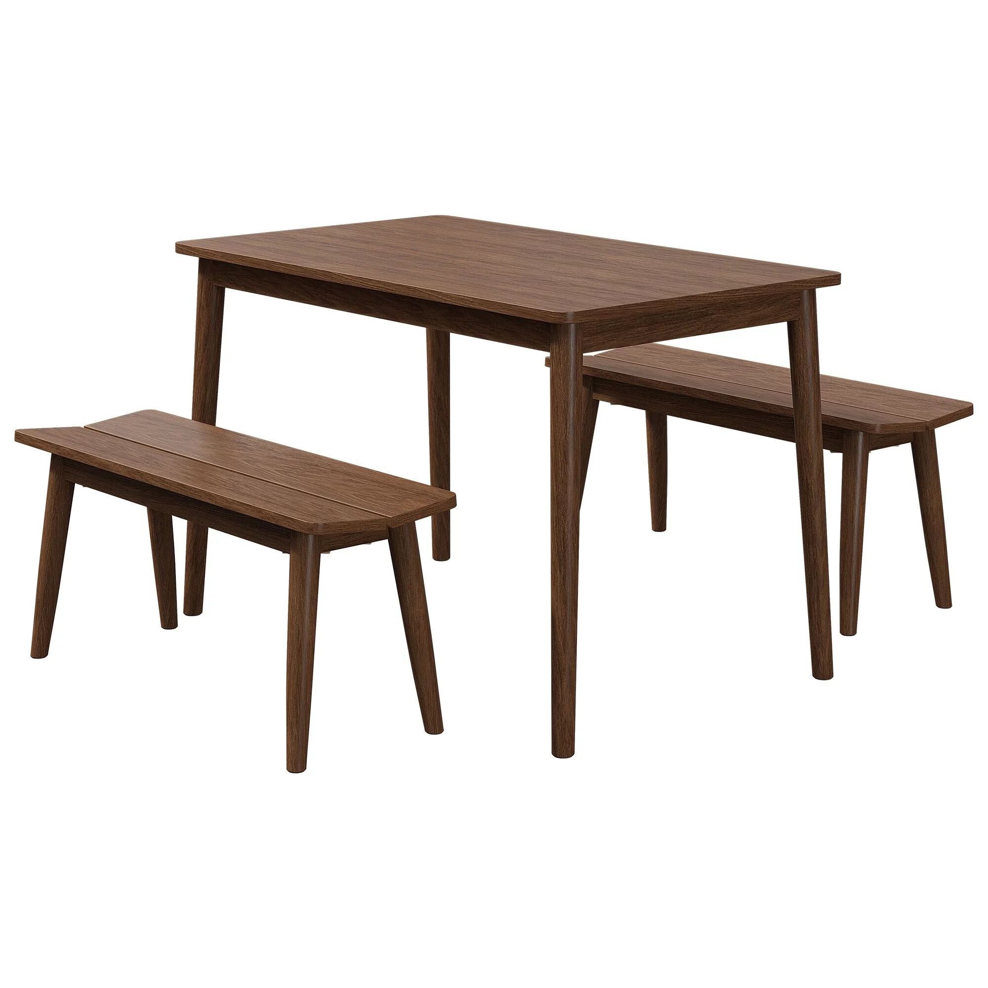 3pcs Wooden Dining Table Set with 2 Benches