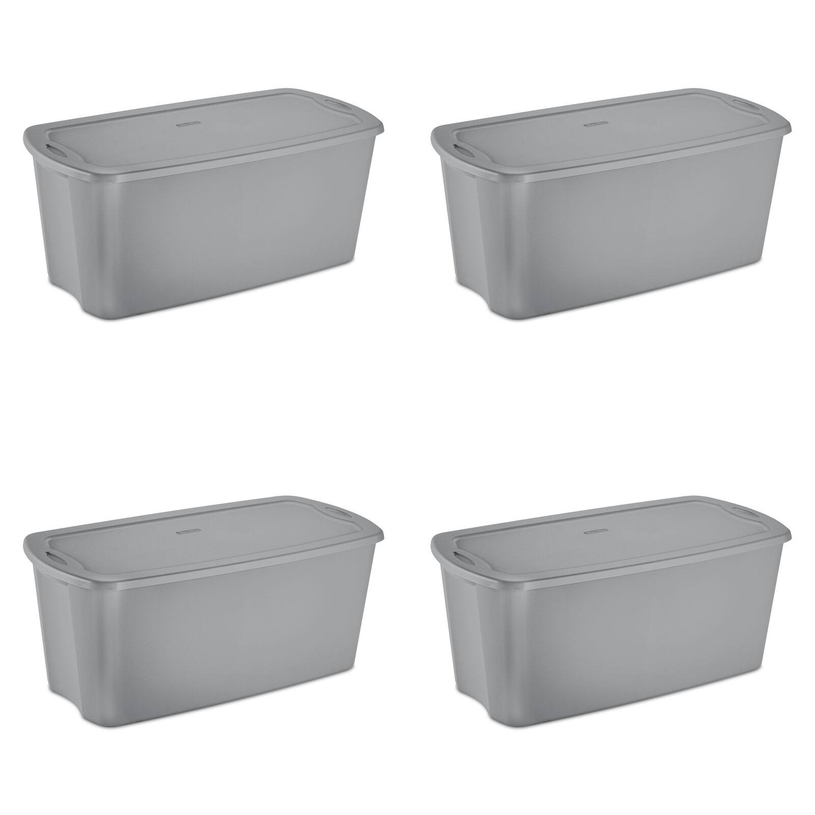 Sterilite 50 Gal Tote Box, Titanium Case of 4