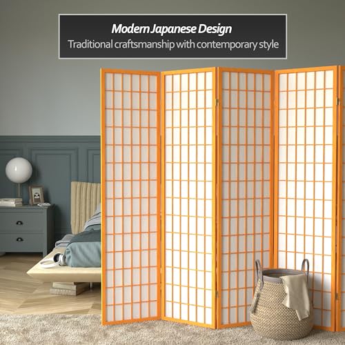 Red Lantern 6 ft. Tall Window Pane Shoji Screen-Natural-4 Panels Room Divider