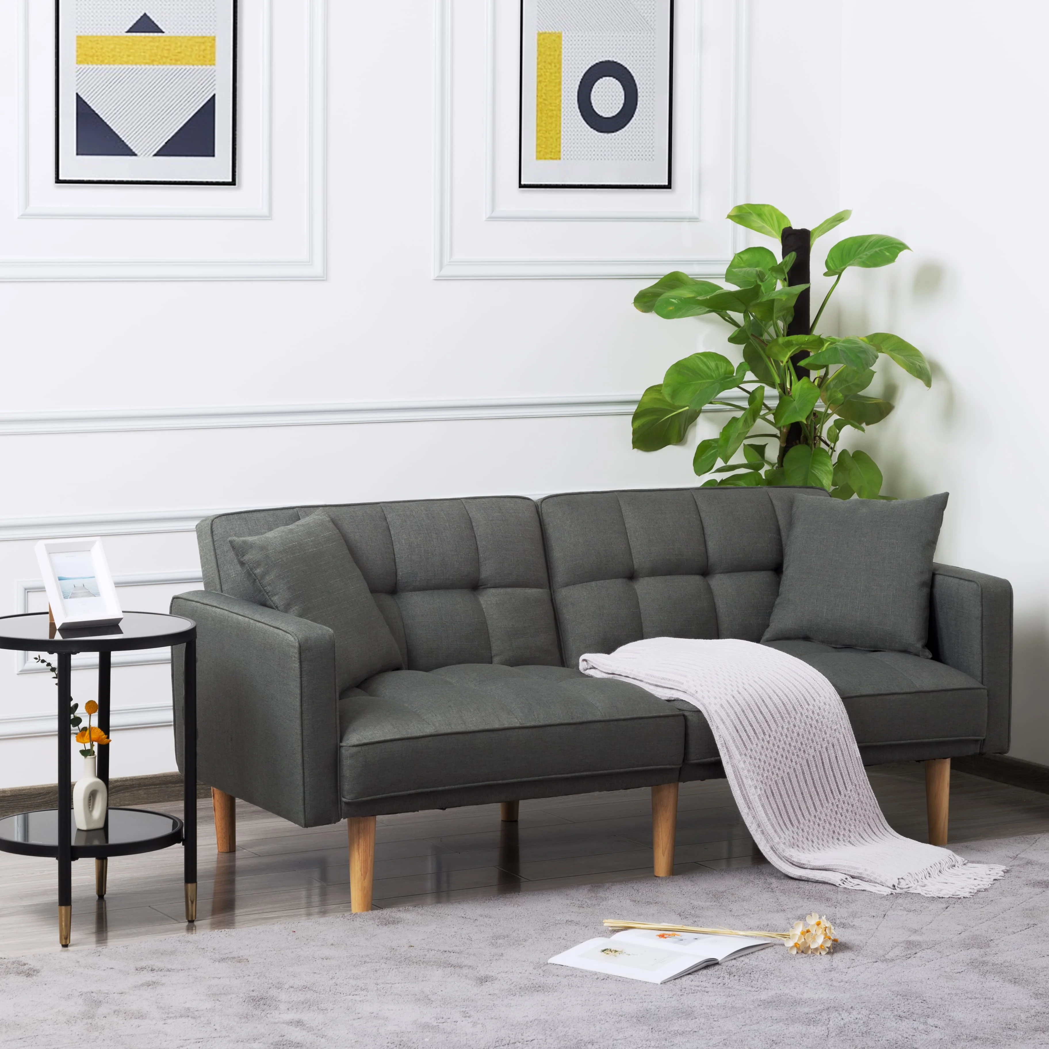 BSHTI Futon Sofa bed, Featuring a split back, square arms, and tapered wood legs, this sofa showcases a clean-lined silhouette perfect to create a comfortable place.
