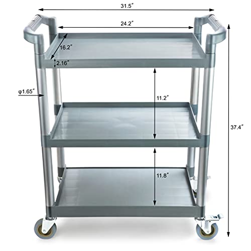 New Star Foodservice 54538 250-Pound Plastic 3-Tier Utility Bus Cart with Locking Casters, 32