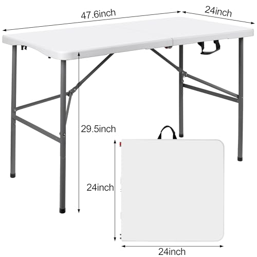 Folding Table, 6 feet Plastic Folding Table for Indoor & Outdoor Activites for Picnic, Camping, BBQ and Party with Carrying Handle, Weight Capacity 330 lbs - White