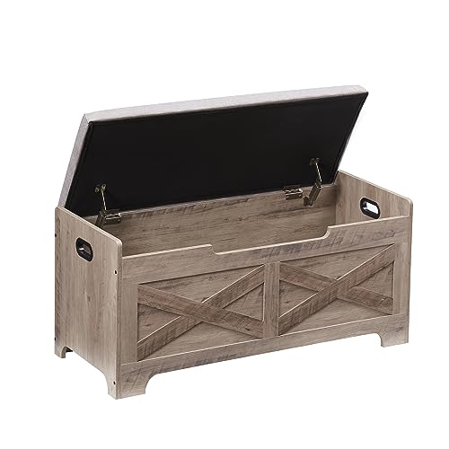 GAOMON Storage Chest, Storage Bench with Safety Hinge, Barn Style Storage Trunk, Wooden Entryway Bench, Shoe Bench, Large Storage Chest for Entryway, Bedroom, Living Room