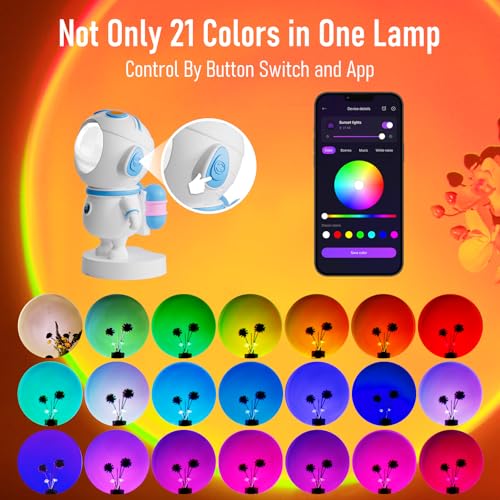 Astronaut Sunset Lamp Projector with APP and Button Control,360° Rotation Magnetic Head,Multicolor Changing Dimmable Light Projector Timer Sun Lamp for Bedroom,TikTok,Photography,Party,Room Decor