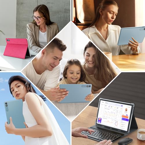 Android 15 Tablet with Keyboard, 26GB+256GB(2TB Expand), 10.1 Inch Tablet 8000 mAh Battery, BT 5.0, 5G WiFi, Widevine L1, Dual Camera, 2 in 1 Tab with Mouse, Case, Stylus(Black)