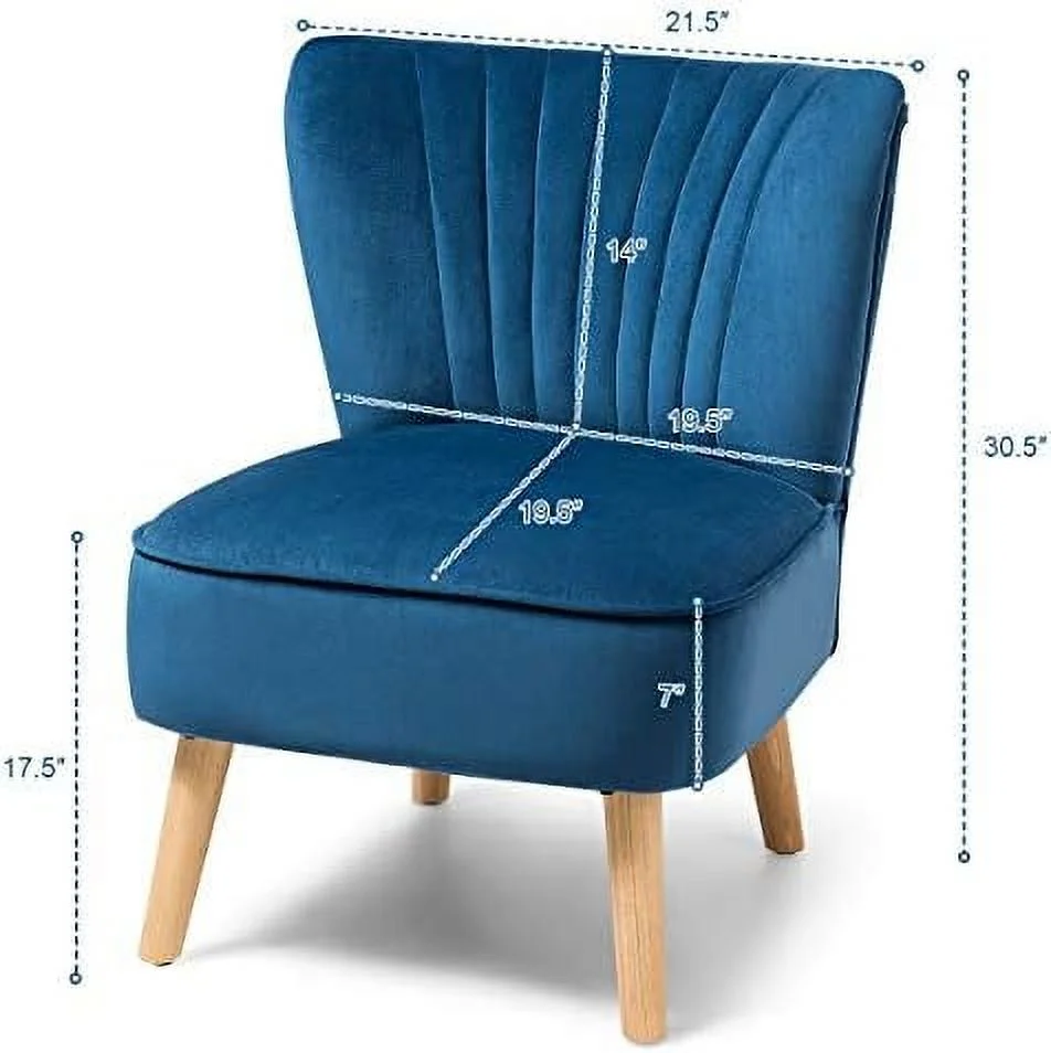 TJUNBOLIFE Velvet Accent Chair  Upholstered Modern Sofa Chair w/Wood Legs  Thickly Padded  Small Armless Wingback Club Chairs for Living Room Bedroom