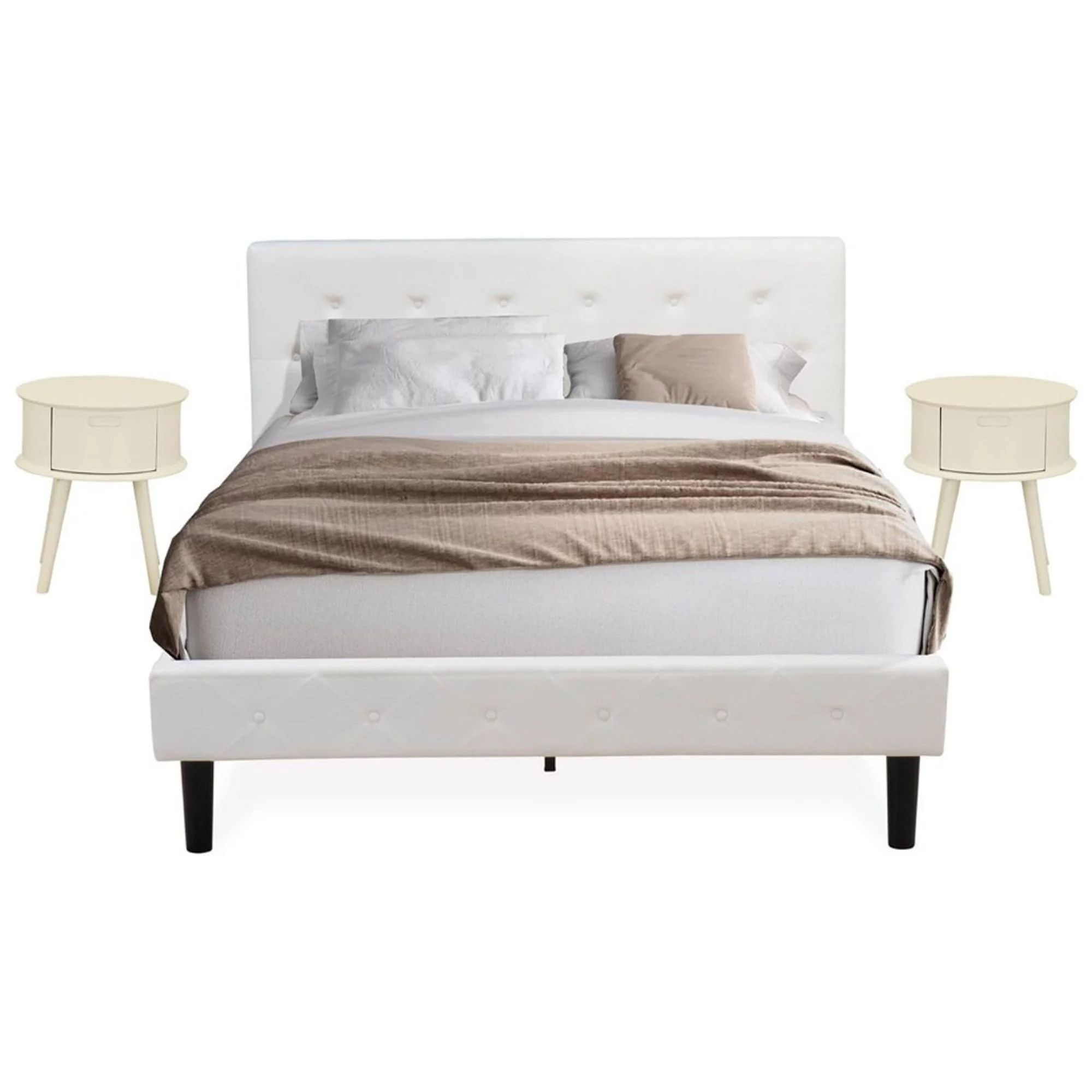 East West Furniture Nolan 3-Piece Wood Queen Bedroom Set in White
