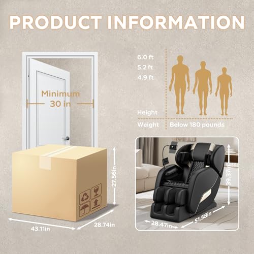 2025 Massage Chair Full Body, Zero Gravity SL-Track Shiatsu Massage Recliner Chair with Body Scan, 6 Fix Point Rollers,Airbags,Deep Yoga Stretch, Heating Function