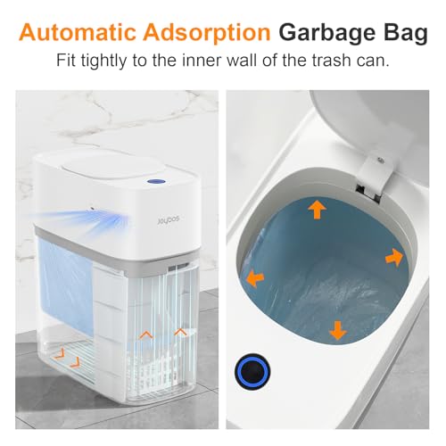 MOPALL Small Bathroom Trash Cans with Lids,Motion Sensor Bathroom Trash Can,Narrow Waterproof Plastic 3.5 Gallon Automatic Adsorption Touchless Garbage Can,White