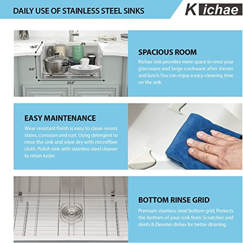 Kichae 12“ Deep Laundry Sink Undermount - 24 Inch Black Undermount Utility Sink Stainless Steel Single Bowl Under Counter Handmade Laundry Utility Room Basin