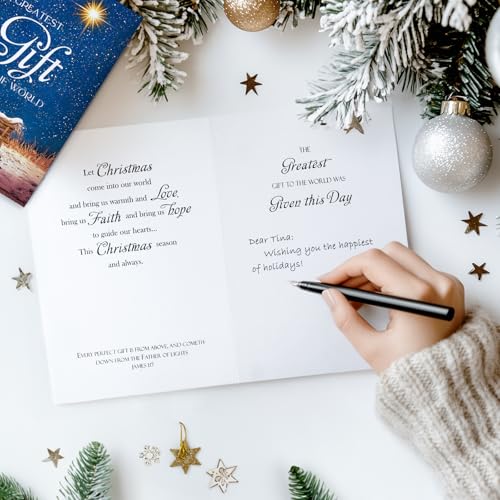 Religious Christmas Cards- Boxed Christmas Cards with Envelopes & Stickers- Bulk New Years Inspirational Cards- Pack of 18 （Greatest Gift）