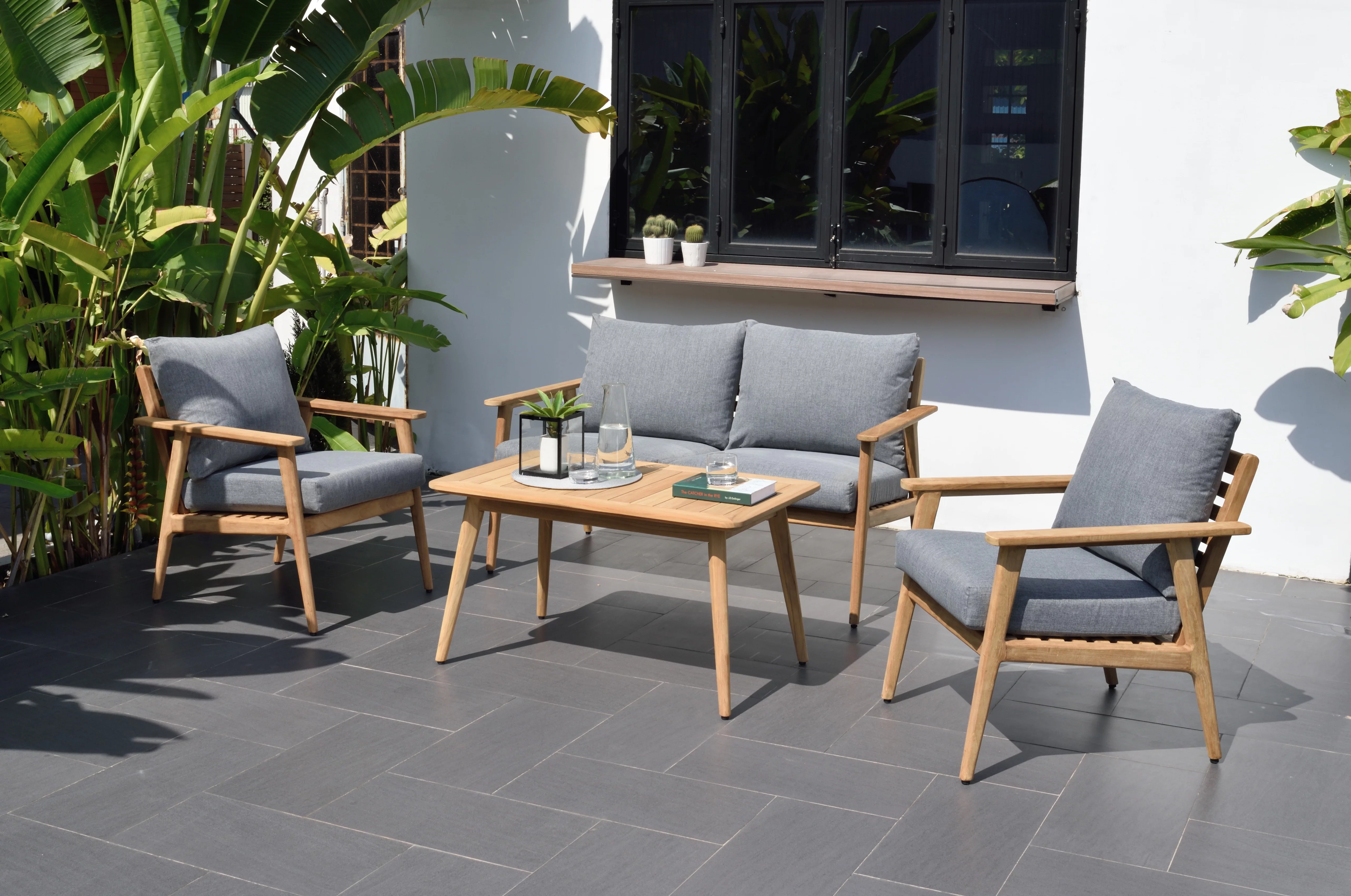 Amazonia Charleroi Teak 4 Pieces Patio Deep Seating Set Deluxe With Olefin Cushions, Seating Capacity: 4