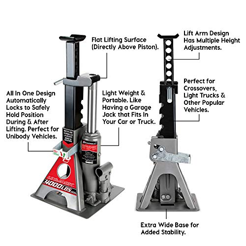Powerbuilt 3 Ton, Bottle Jack and Jack Stands in One, 6000 Pound Capacity, All-in-One Car Lift, Heavy Duty Vehicle Unijack, Wide Base, 620471