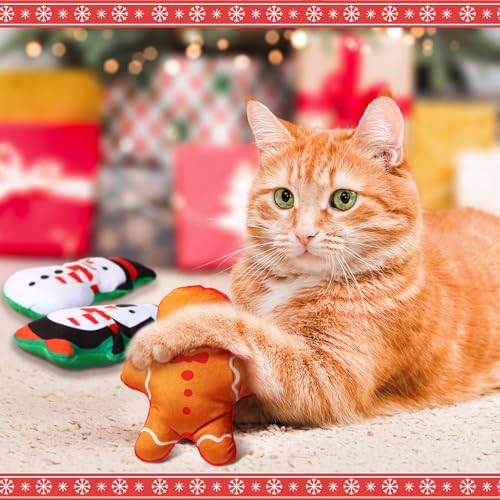 Liliful 24 Pieces Christmas Cat Catnip Toys Gifts Xmas Stuffed Plush Catnip Filled Toys for Cat Teething Chew Christmas Holiday Party Favor Supplies Decor