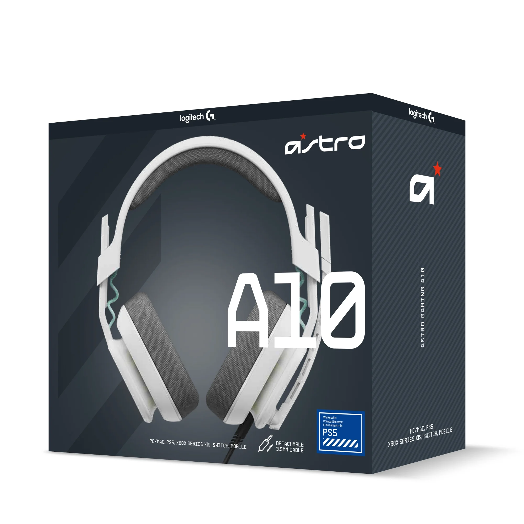 ASTRO A10 Gaming Headset Gen 2 Wired Headset - Over-ear gaming headphones with flip-to-mute microphone, 32 mm drivers, compatible with PlayStation, PC, White