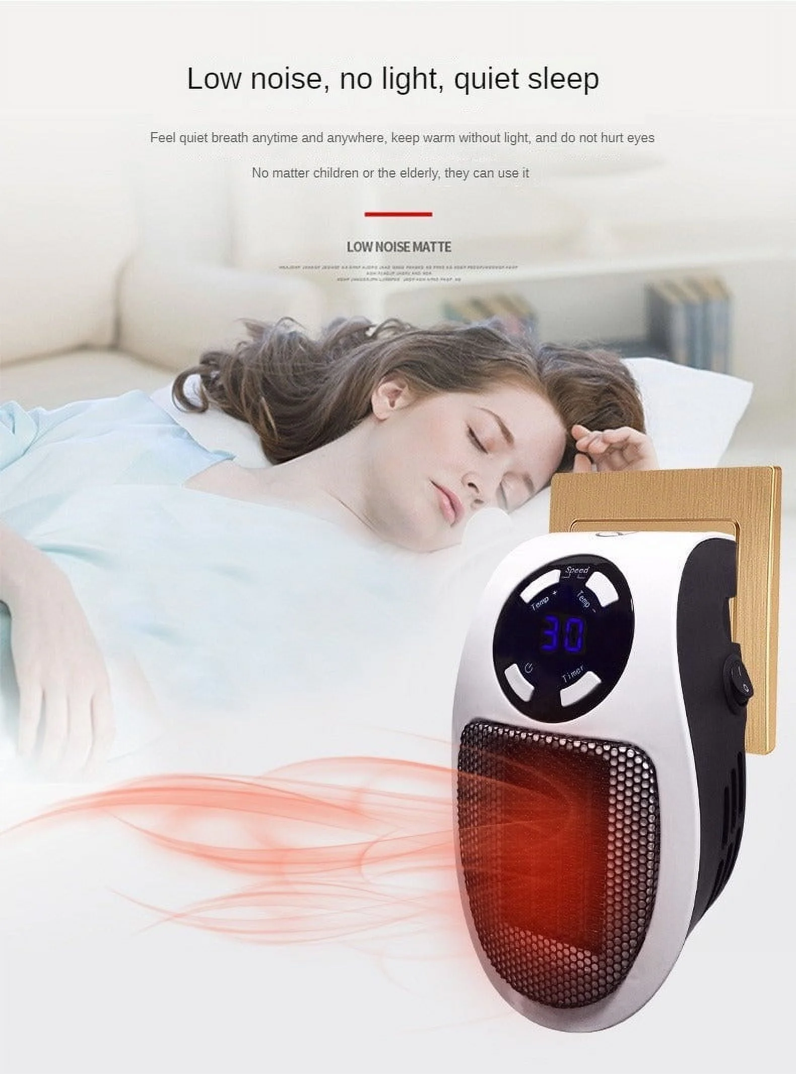 500W Mini Plug-in Wall Heater With Digital Timer