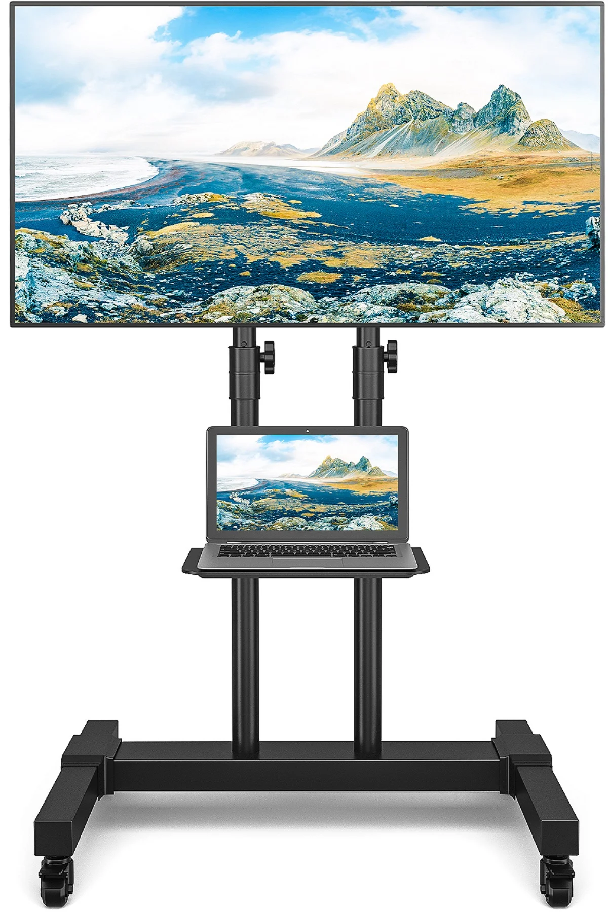 Mobile TV Cart for TVs up to 75 inch Tilt Heavy Duty Rolling Stand, Black