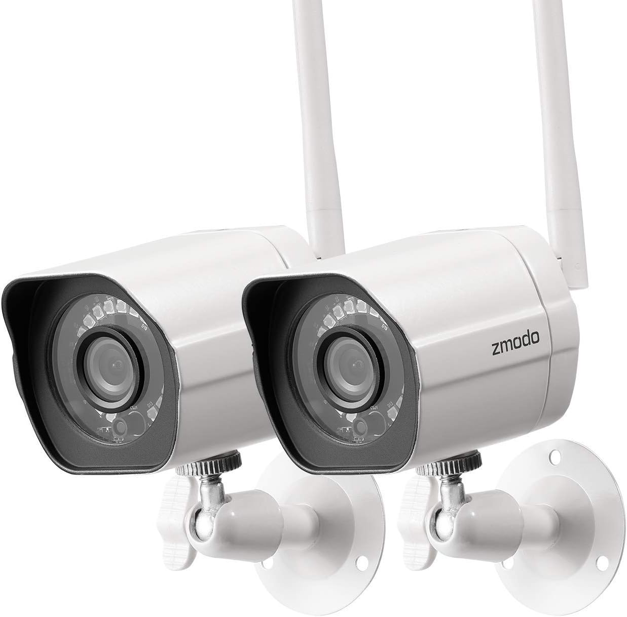 Zmodo Outdoor Wireless Security Camera System, 2 Pack 1080p Full HD Smart Home Indoor Outdoor WiFi IP Cameras with Night Vision, Compatible with Alexa