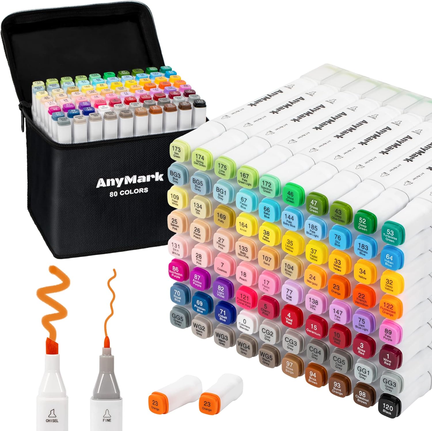 AnyMark Alcohol Markers, 80 Colors Alcohol Markers Set, Dual Tips Alcohol-Based Art Markers for Kids Adult Drawing Coloring, Chisel & Fine Tips