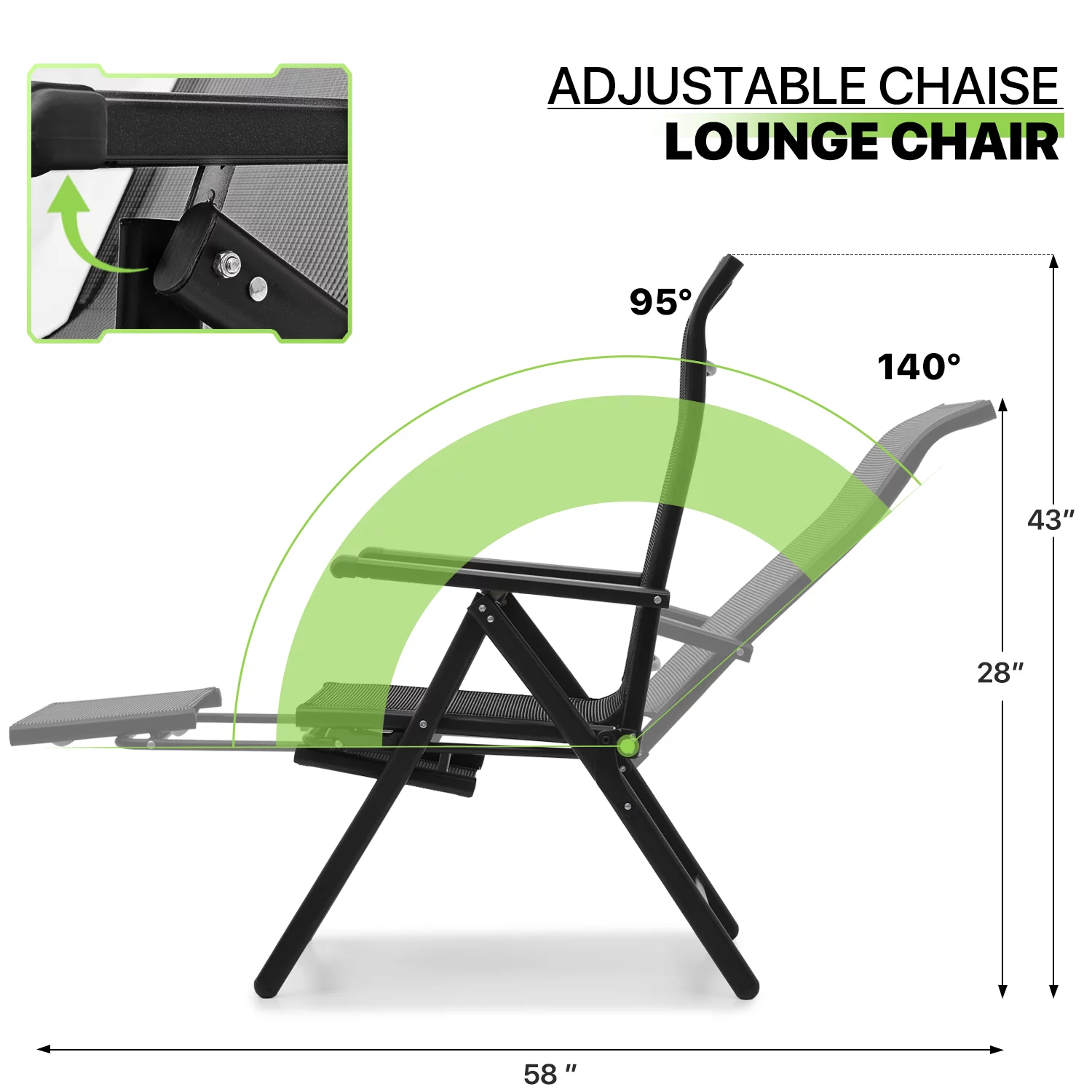 Magshion Set of 2 Folding Lounge Chair with Retractable Footrest, Zero Gravity Reclining Chair with Armrests, 95-140° Adjustable Recliner, Black