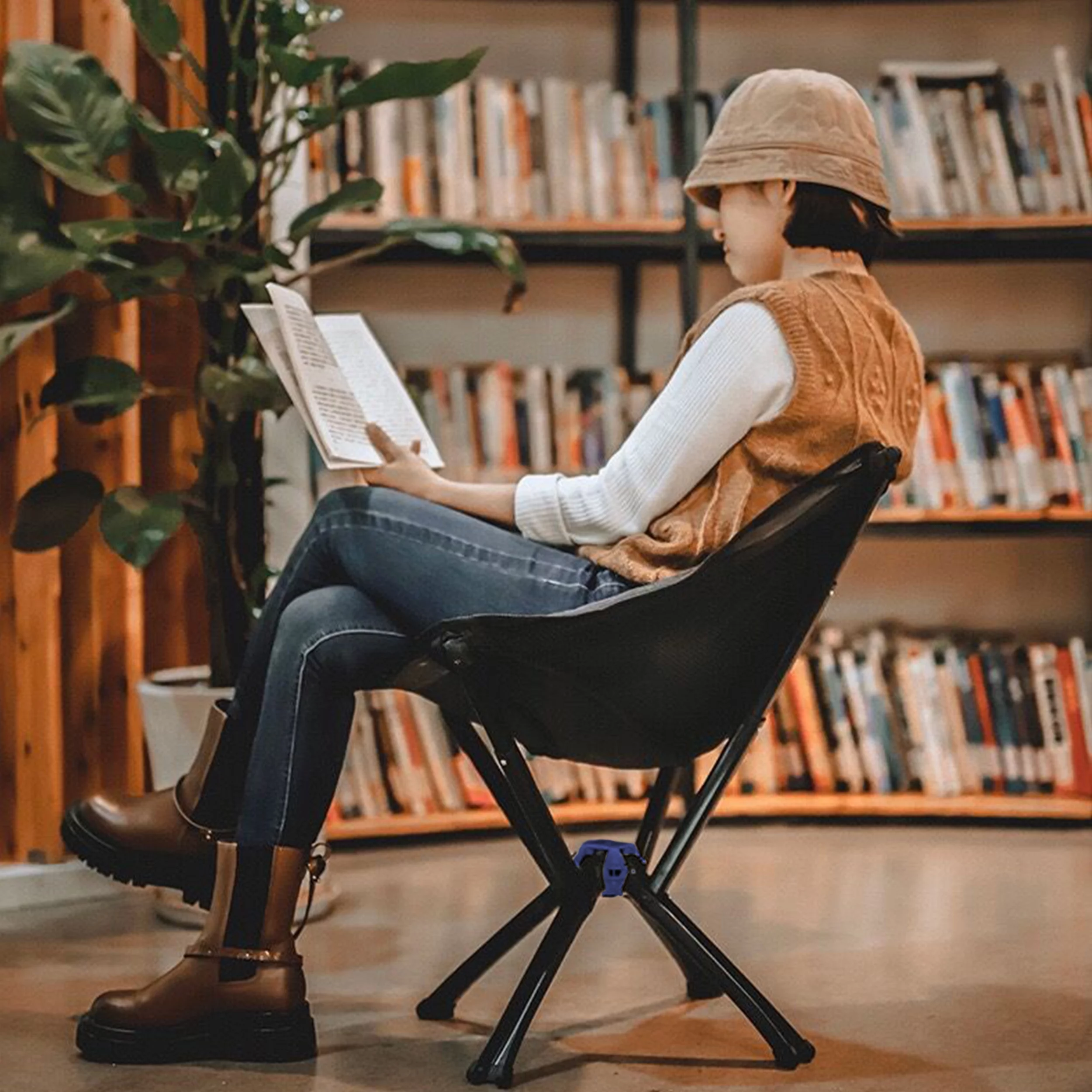 Amkoskr Camping Chair Beach Chairs Heavy Duty Folding Camping Chair Large-Size for Adult Black