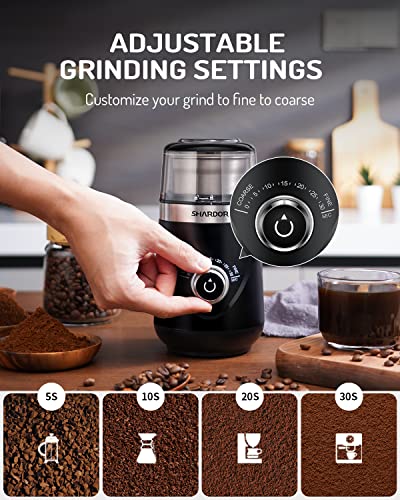 SHARDOR Adjustable Coffee Grinder Electric, Herb Grinder, Spice Grinder, Coffee Bean Grinder, Espresso Grinder with 1 Removable Stainless Steel Bowl, Silver,Updated,Version 2.0