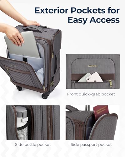 BAGSMART Carry-On Luggage Airline Approved, 20 inch Expandable Suitcase with Duffel bag, Softside Lightweight Suitcases with Spinner Wheels, Durable Travel Luggage, Carry-On Gray
