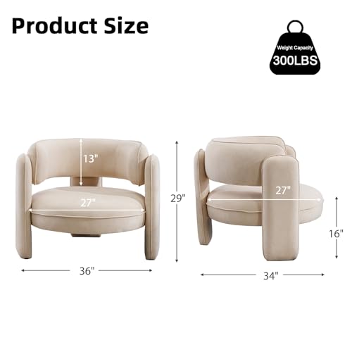 INZOY Mid Century Modern Accent Chair with Velvet Fabric, Comfy Sherpa Accent Chair with Montage Design, Upholstered Boucle Armchair Barrel Chair for Living Room Bedroom Apartment, Orange