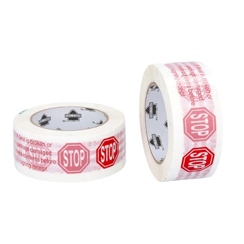 PSBM Broken Seal Tape, 2 Inch x 110 Yards, 36 Pack, Stop Sign Seal is Broken Check Contents in Red Letters on White Tape, Great for Shipping and Packaging