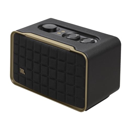 JBL Authentics 200 - Retro Style Smart Home Speaker with Built in Wi-Fi, Bluetooth and Voice Assistants, Alexa and Google Assistant, Multi-Room Playback, Automatic self tuning (Black/Gold)
