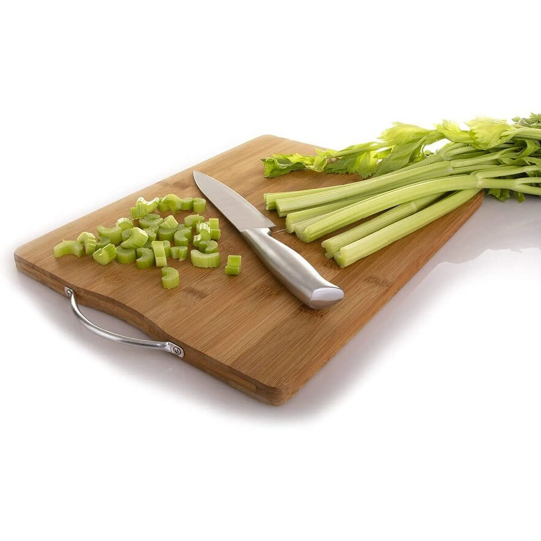 Kozy Sweet Home Reversible Organic Bamboo Cutting board, Cheese Board, Serving Tray, Large, With Stainless Steel Handle