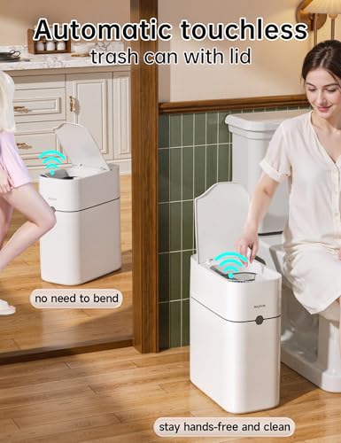 CTIME Touchless Automatic Bathroom Trash Can with Lid - 3 Gallon Slim Motion Sensor Garbage Can for Bedroom, Kitchen, Office - White (6