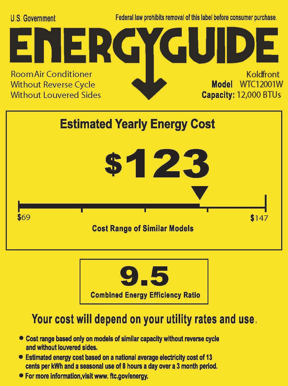 Koldfront Wtc12001w 12000 BTU 208/230V Through The Wall Air Conditioner - White