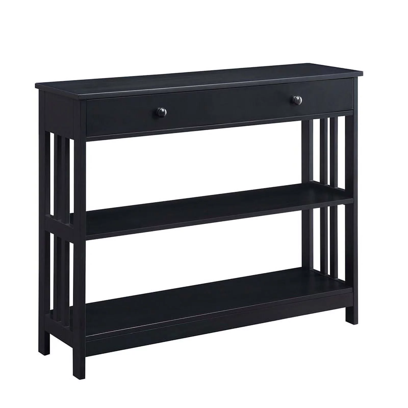 Pemberly Row Transitional Mission One-Drawer Console Table in Black Wood Finish