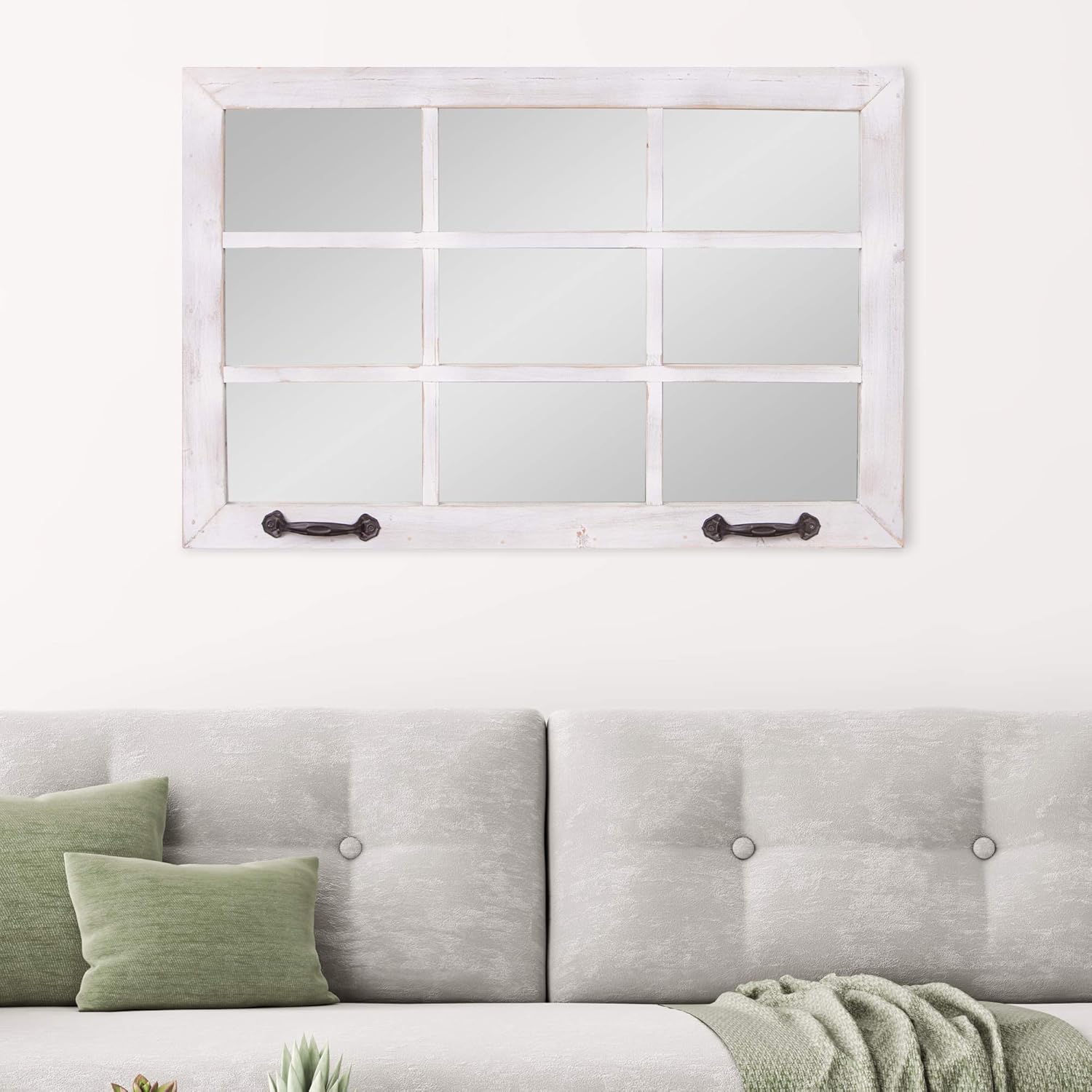 Patton Wall Decor 24x36 Distressed White Windowpane Wall Accent Mirror