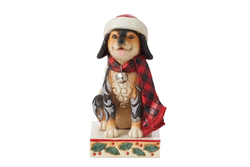 Enesco Jim Shore Heartwood Creek Highland Dog Wearing a Plaid Scarf Figurine, 5.51 Inch, Multicolor