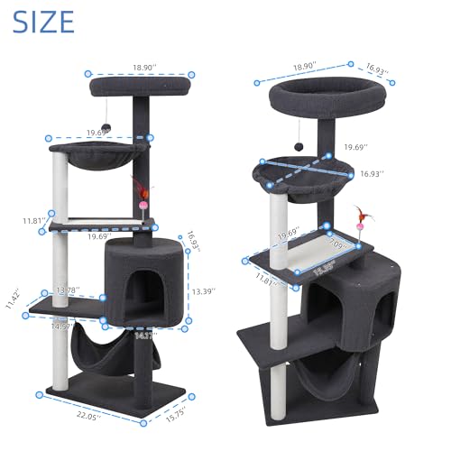 YUNIQUE Cat Tree with Cat Condo and Big Hammock, Grey